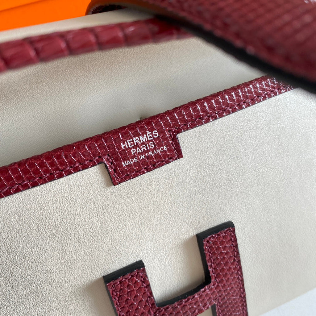 JIGE ELAN 29 CLUTCH IN WHITE CALFSKIN WITH GARNET RED LIZARD SKIN (MADE-TO-ODER)
