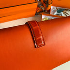JIGE ELAN 29 CLUTCH IN BRIGHT ORANGE CALFSKIN WITH LIZARD SKIN (MADE-TO-ODER)
