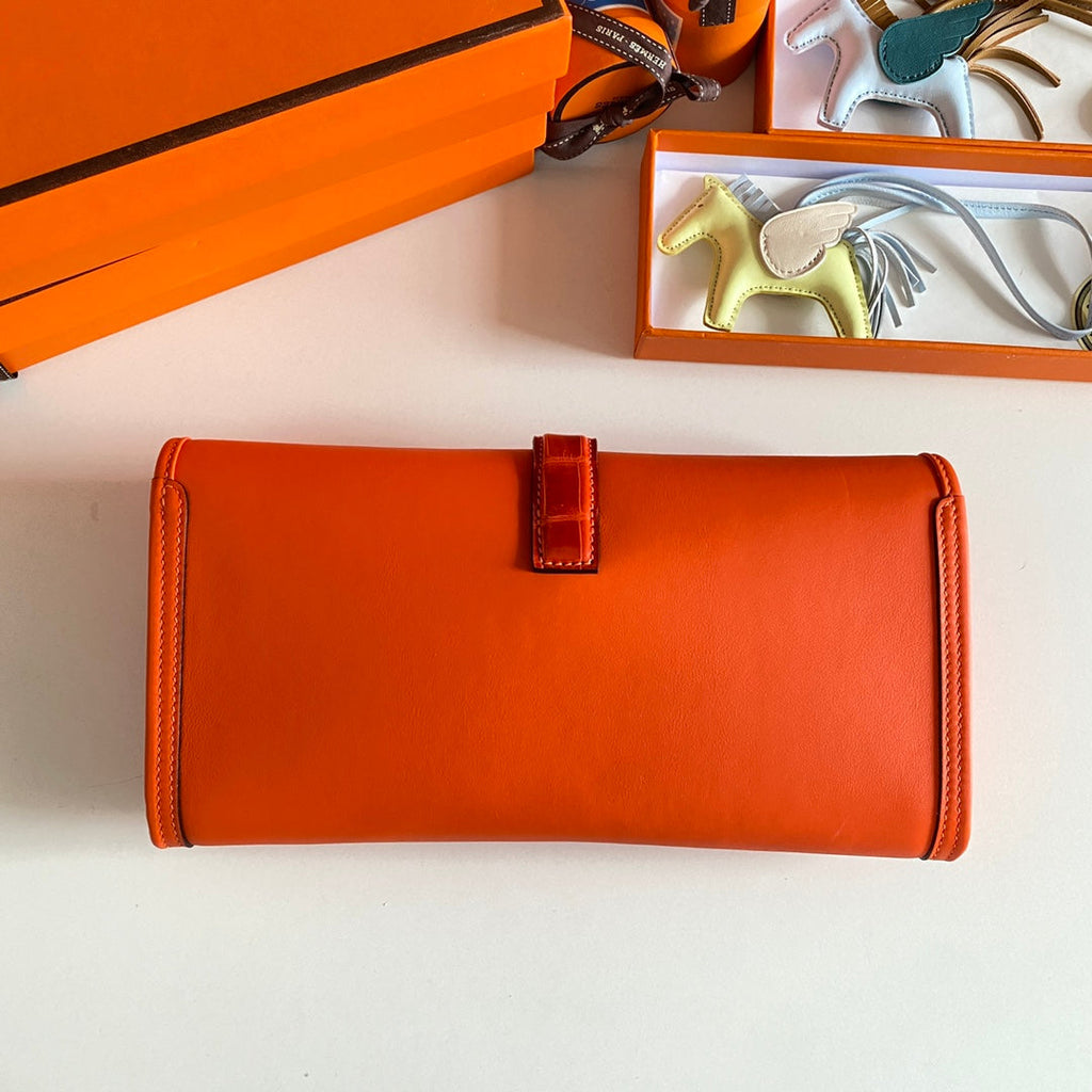 JIGE ELAN 29 CLUTCH IN BRIGHT ORANGE CALFSKIN WITH LIZARD SKIN (MADE-TO-ODER)