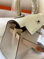 KELLY MINI 20 BAG IN OAT TAN CALFSKIN WITH SILVER HARDWARE