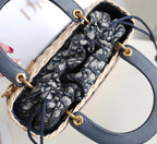 LADY 24 BASKET BAG IN BLACK OBLIQUE JACQUARD MIX BEIGE WICKER