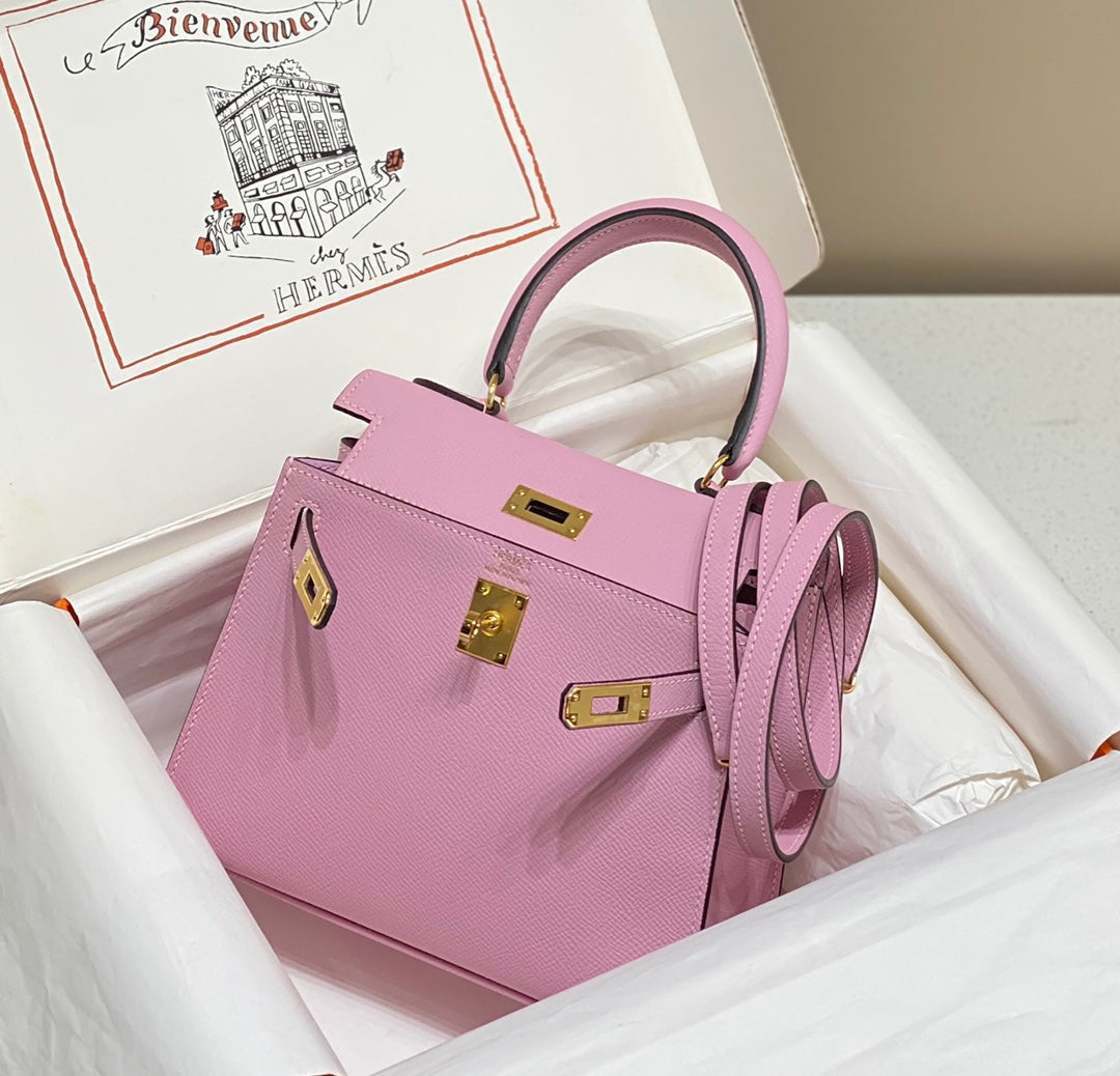 KELLY MINI 20 BAG IN BABY PINK CALFSKIN WITH GOLD HARDWARE (MADE-TO-ODER)