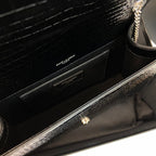 KATE TASSEL 24 CROCODILE PATTERN CALFSKIN BLACK WITH SILVER LOGO