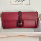 JIGE ELAN 29 CLUTCH IN CHERRY RED CALFSKIN WITH WINE RED LIZARD SKIN (MADE-TO-ODER)