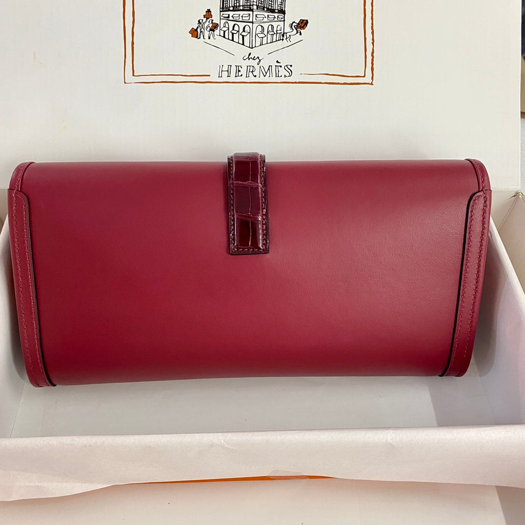JIGE ELAN 29 CLUTCH IN CHERRY RED CALFSKIN WITH WINE RED LIZARD SKIN (MADE-TO-ODER)
