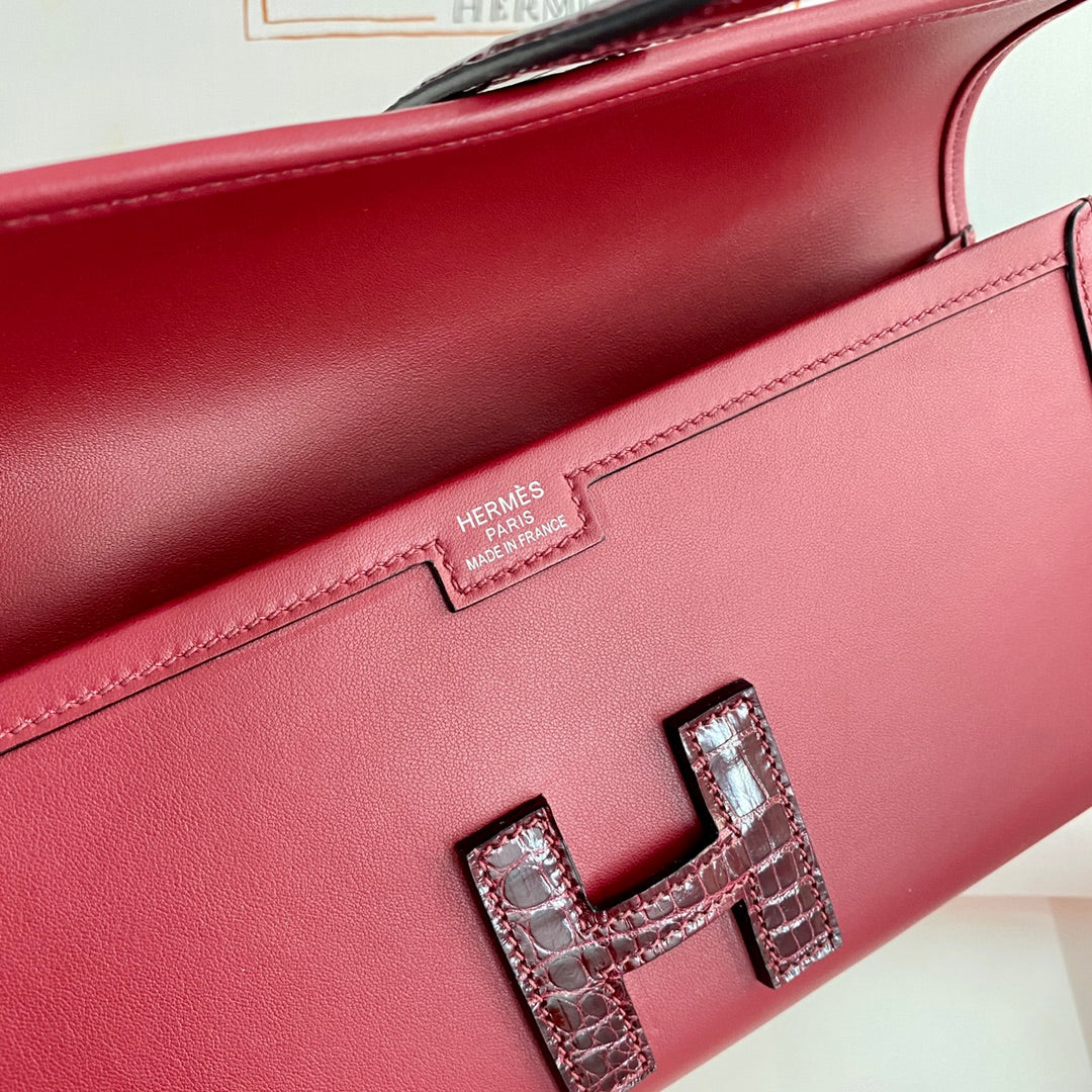 JIGE ELAN 29 CLUTCH IN CHERRY RED CALFSKIN WITH WINE RED LIZARD SKIN (MADE-TO-ODER)