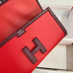 JIGE ELAN 29 Clutch aus bonbonrotem Kalbsleder mit weinrotem Eidechsenleder (auf Bestellung gefertigt)