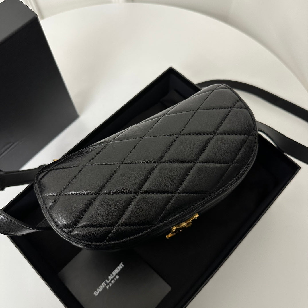 JUNE 19 BLACK QUILTED LAMBSKIN WITH GOLD LOGO BOX BAG