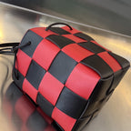 SMALL CASSETTE BUCKET 18 IN RED MIX BLACK CALFSKIN