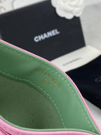 CC CARD HOLDER 19.5 PINK GRAINED CALFSKIN GOLD ICON