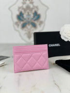 CC CARD HOLDER 19.5 PINK GRAINED CALFSKIN GOLD ICON