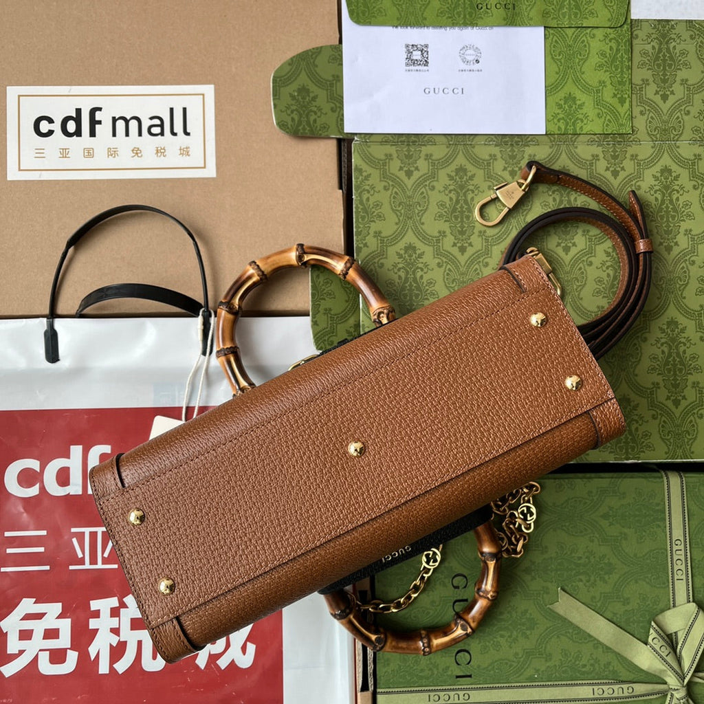 DIANA MEDIUM TOTE BAG 27 IN BROWN CALFSKIN BAMBOO HANDLES