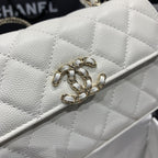 23P Klappentasche 19 cm Weiß Caviar Goldbeschläge 