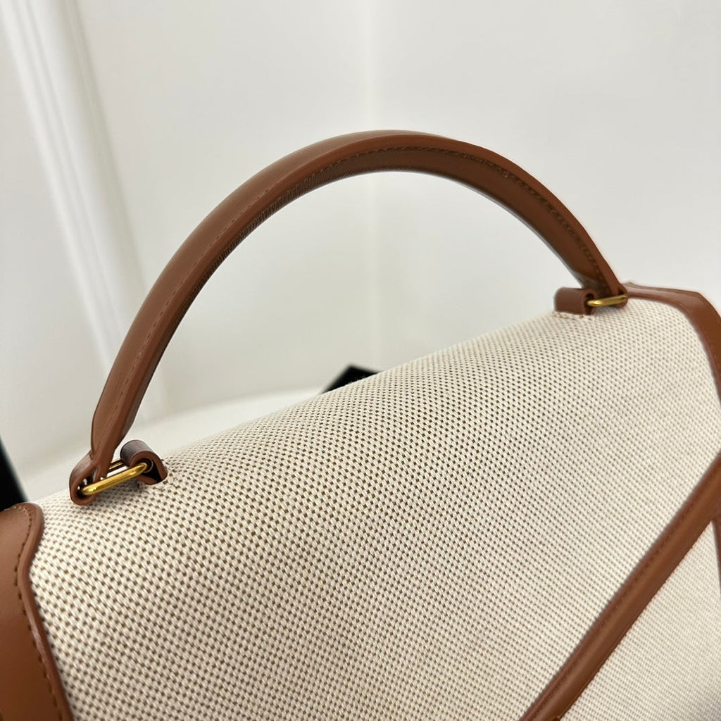 CASSANDRA 20 WEISSES BAUMWOLL-LEINEN UND BRAUNES KALBSLEDER