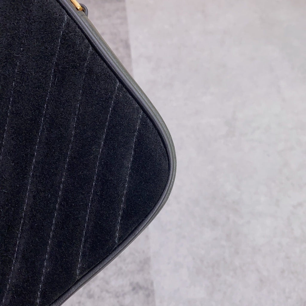 LOU CAMERA BAG 23 IN BLACK SUEDE AND CALFSKIN TRIM