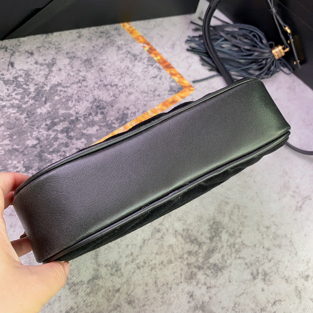 LOU CAMERA BAG 23 IN BLACK SUEDE AND CALFSKIN TRIM