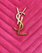 LOU CAMERA BAG 23 IN BRIGHT PINK SUEDE AND CALFSKIN TRIM