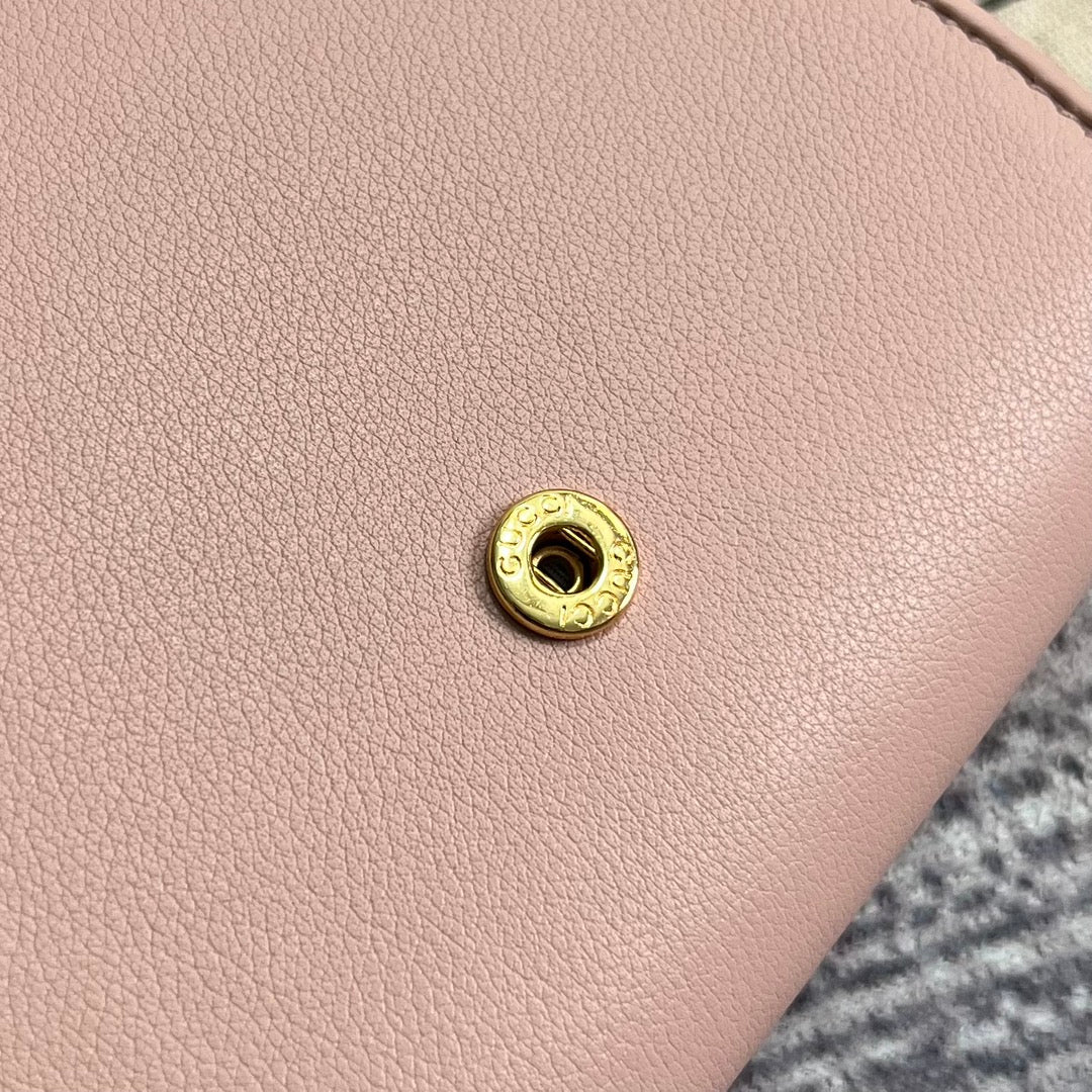 BLONDIE INTERLOCK MINI-SCHULTERTASCHE 12 ZOLL HELLROSA KALBSLEDER GOLDKETTE