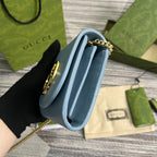 BLONDIE INTERLOCK MINI-SCHULTERTASCHE 12 ZOLL HIMMELBLAUES KALBSLEDER GOLDKETTE