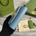 BLONDIE INTERLOCK MINI-SCHULTERTASCHE 12 ZOLL HIMMELBLAUES KALBSLEDER GOLDKETTE