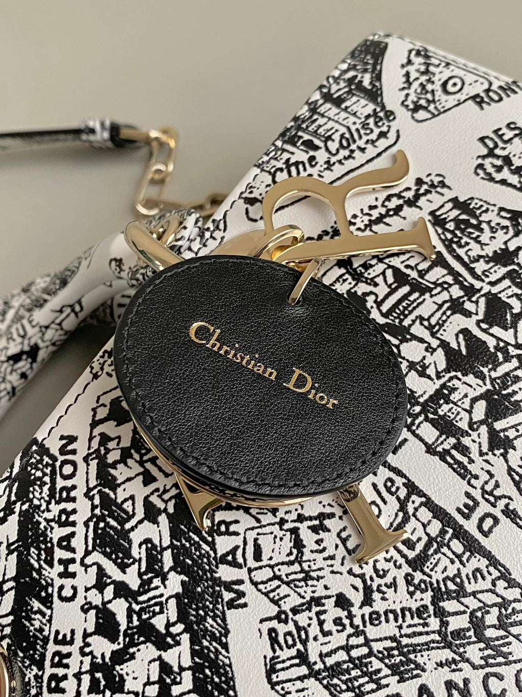 MEDIUM D-JOY 26 BAG IN BLACK WHITE CALFSKIN