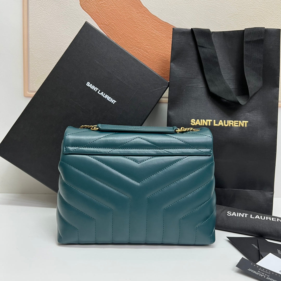 LOULOU SMALL 25 IN DEEP JUNGLE GREEN LAMBSKIN GOLD HARDWARE