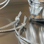 SMALL CASSETTE BUCKET 18 IN SILVER METALLIC SOFT LAMBSKIN