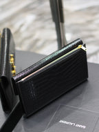 UPTOWN WALLET 21 IN BLACK CROCODILE PATTERN CALFSKIN GOLD LOGO