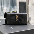 UPTOWN WALLET 21 IN BLACK CROCODILE PATTERN CALFSKIN GOLD LOGO