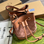 GG OPHIDIA MINI 19 BUCKET LIGHT PINK CANVAS AND CALFSKIN