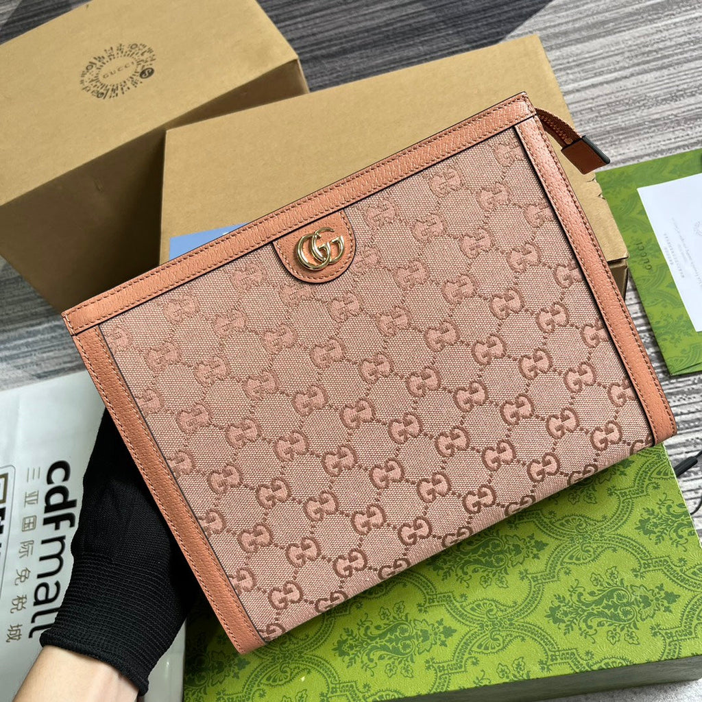 OPHIDIA GG 27 BAG IN LIGHT PINK CANVAS AND CALFKSKIN