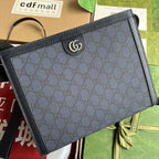 OPHIDIA POUCH 26 IN DARK BLUE MONOGRAM CANVAS AND BLACK LAMBSKIN TRIM