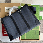 OPHIDIA LARGE TOTE BAG 43 IN DARK BLUE AND BLACK GG CALFSKIN