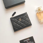 Kartenetui mit Reißverschluss, 11,5 cm, schwarzes genarbtes Kalbsleder, Gold Icon