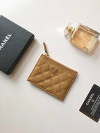 Kartenetui mit Reißverschluss, 11,5 cm, bernsteinfarbenes genarbtes Kalbsleder, Gold Icon