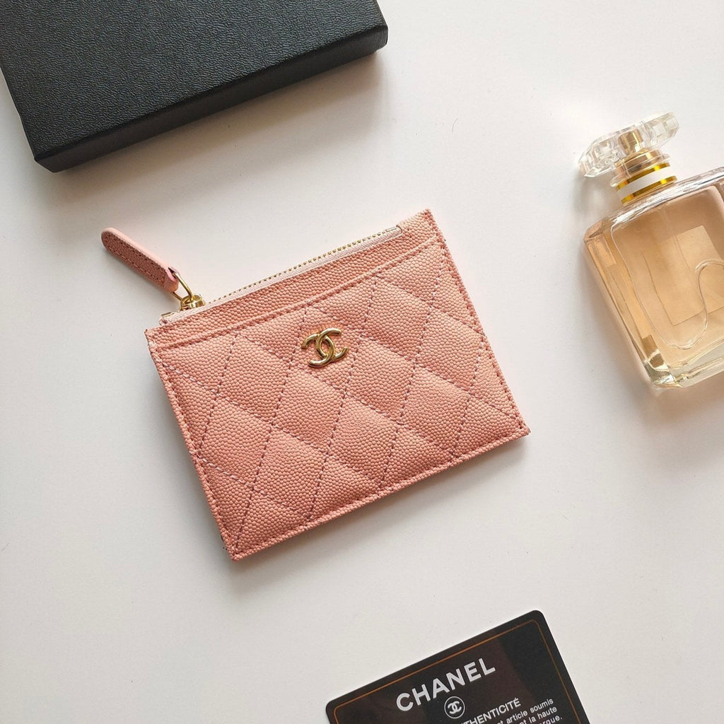 Kartenetui mit Reißverschluss, 11,5 cm, pfirsichfarbenes Kalbsleder, Gold Icon