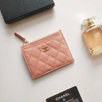 Kartenetui mit Reißverschluss, 11,5 cm, pfirsichfarbenes Kalbsleder, Gold Icon