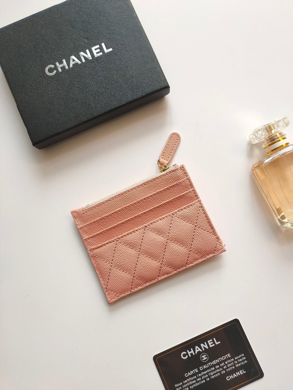 Kartenetui mit Reißverschluss, 11,5 cm, pfirsichfarbenes Kalbsleder, Gold Icon