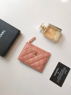 Kartenetui mit Reißverschluss, 11,5 cm, pfirsichfarbenes Kalbsleder, Gold Icon