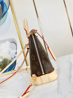 ALMA BACKPACK 20 IN BROWN MONOGRAM CANVAS AND BEIGE CALFSKIN TRIM GOLD BUCKLE