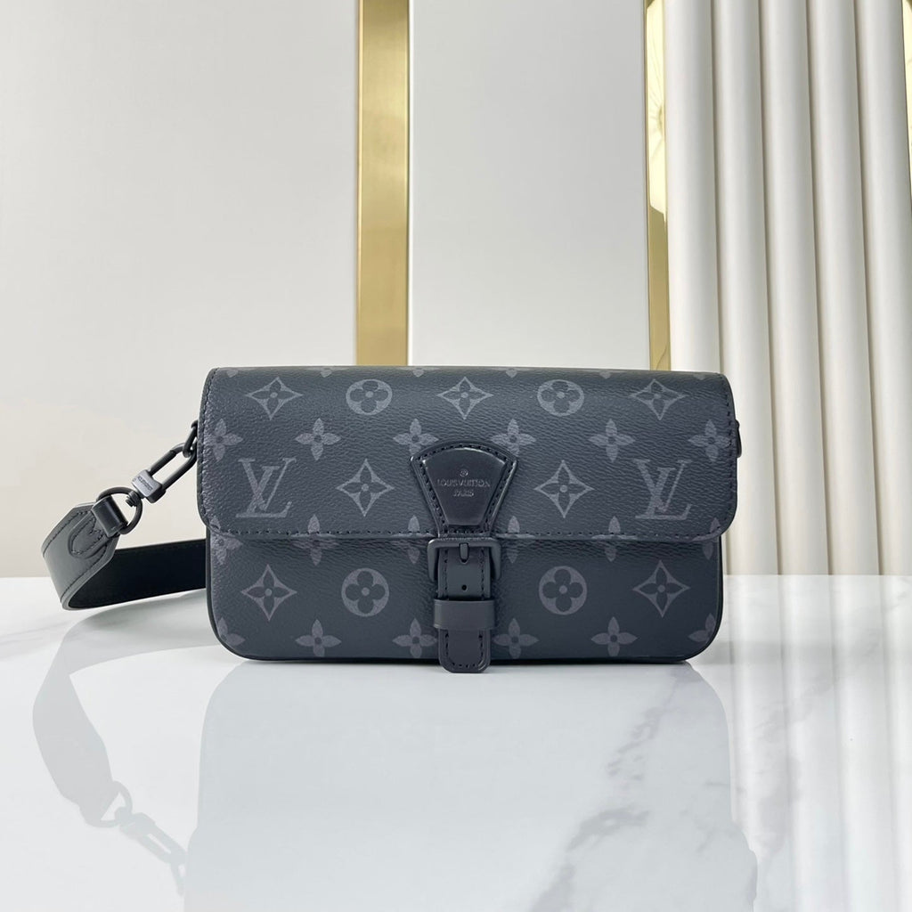MONTSOURIS TRAGBARES GELDBÖRSE 22 IN GUN METAL MONOGRAM ECLIPSE CANVAS