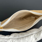 GEMELLI SHOULDER BAG 36 IN BEIGE RAFFIA AND WHITE LAMBSKIN