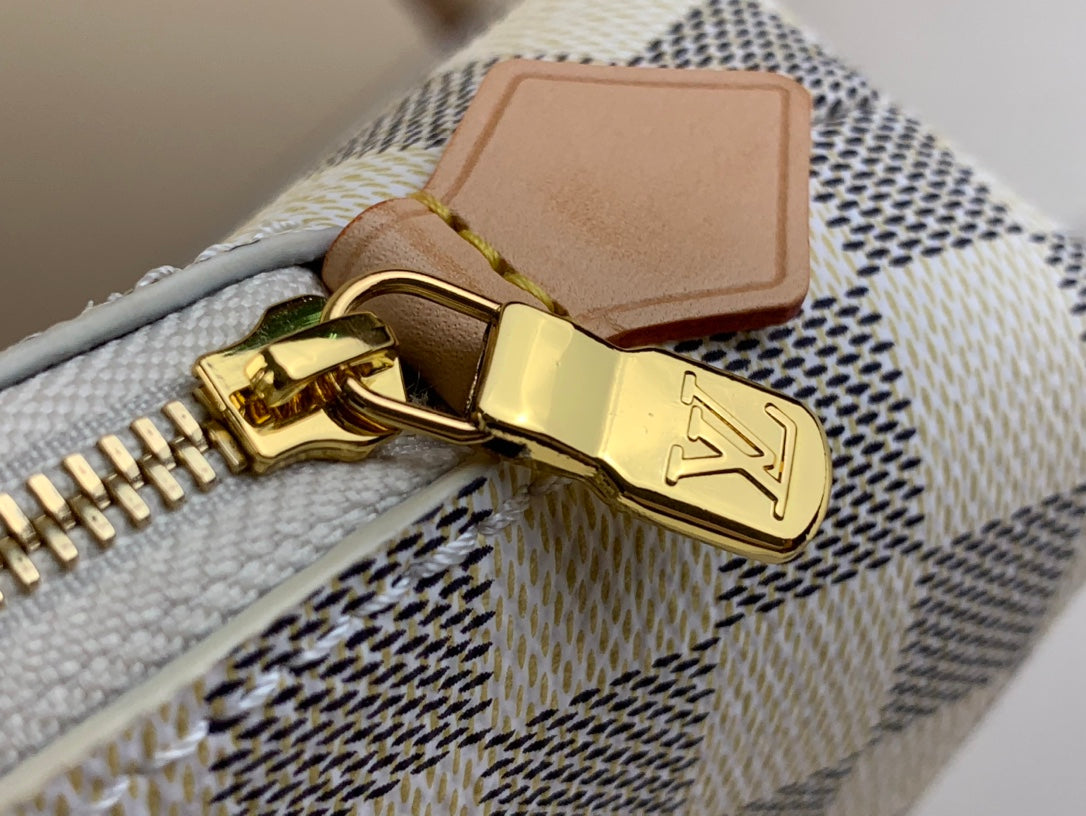 Kosmetiktasche 22 Zoll Weiß Grau Damier Azur Canvas