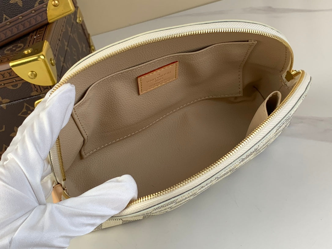 Kosmetiktasche 22 Zoll Weiß Grau Damier Azur Canvas