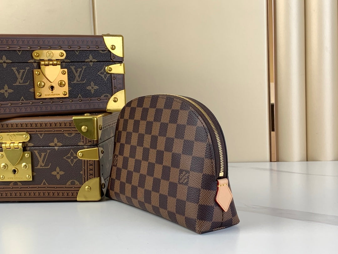 KOSMETIKTASCHE 22 AUS BRAUNEM DAMIER EBENE-CANVAS