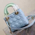 MINI LADY BAG 17 IN BABY BLUE QUILTED MACROCANNAGE CALFSELD GRUPPENRIEMEN