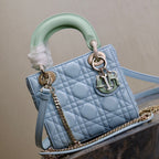 MINI LADY BAG 17 IN BABY BLUE QUILTED MACROCANNAGE CALFSELD GRUPPENRIEMEN