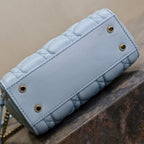 MINI LADY BAG 17 IN BABY BLUE QUILTED MACROCANNAGE CALFSELD GRUPPENRIEMEN