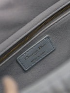 LADY BAG 24 IN BABY BLUE QUILTED MACROCANNAGE CALFSKIN GREEN STRAP