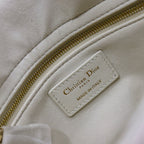 LADY BAG 20 IN WHITE QUILTED MACROCANNAGE CALFSKIN BLACK STRAP